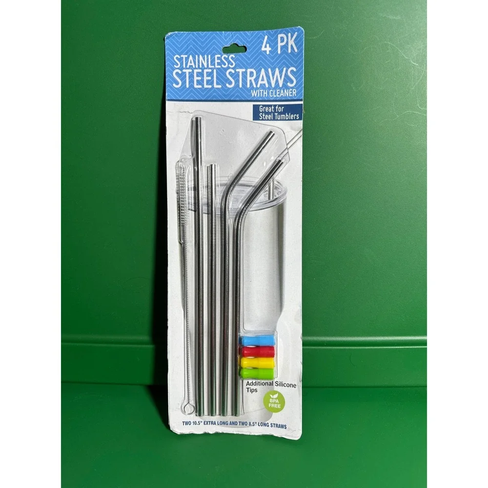 4‎ Pack Stainless Steel Straws Reusable Drinking Straws With Cleaner